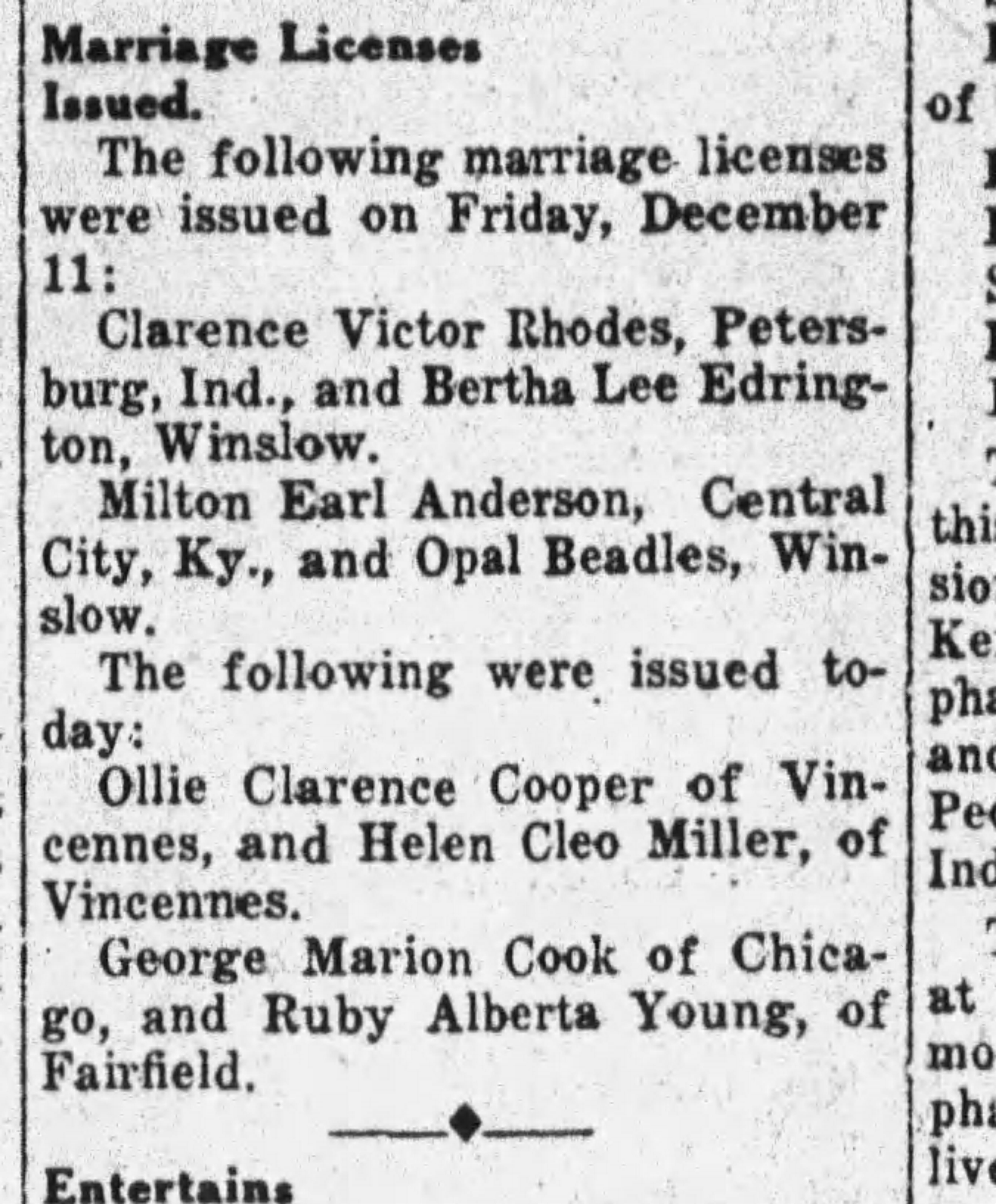 NEWSPAPER: Cook Young Marriage