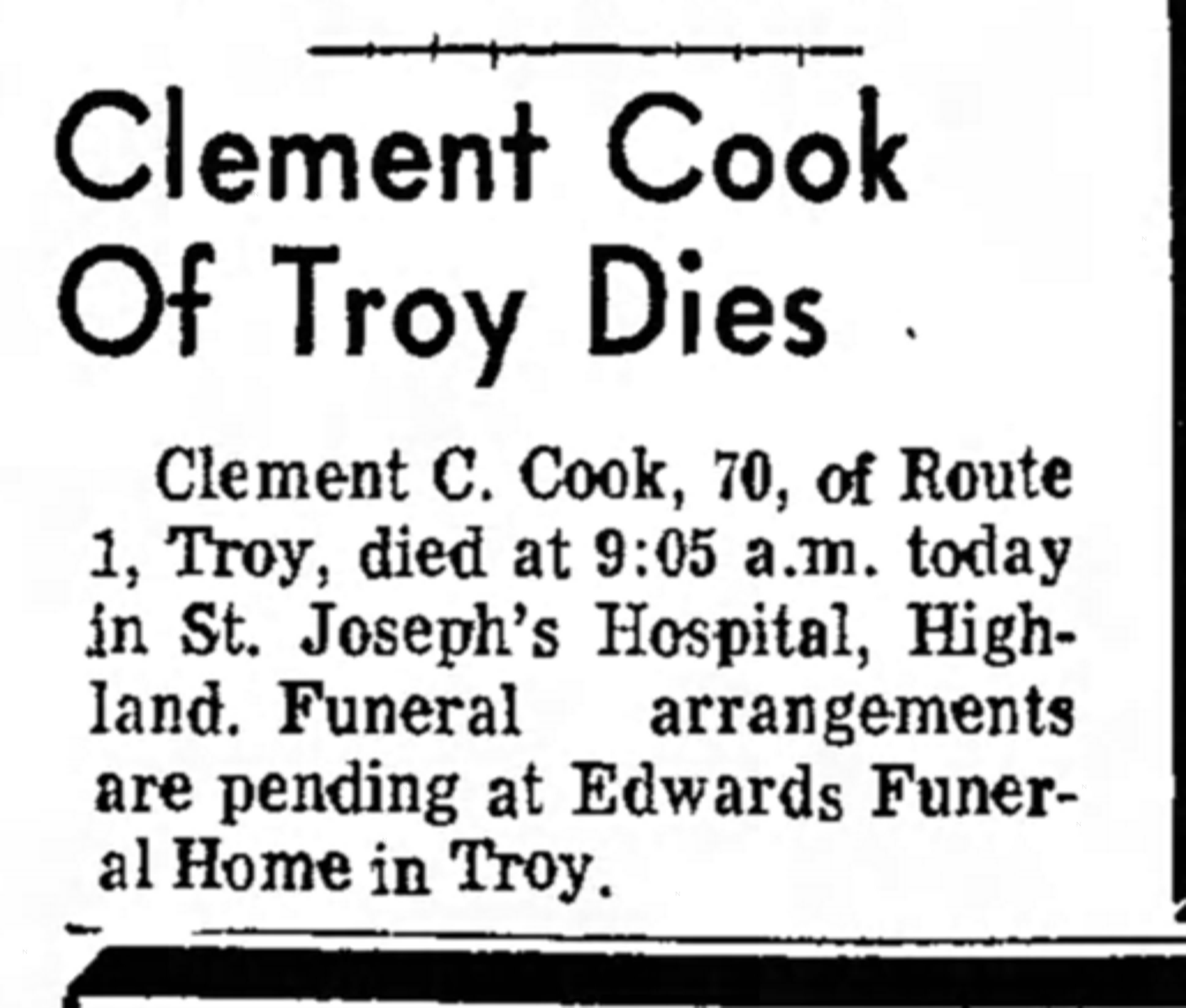 OBITUARY: COOK, Clement